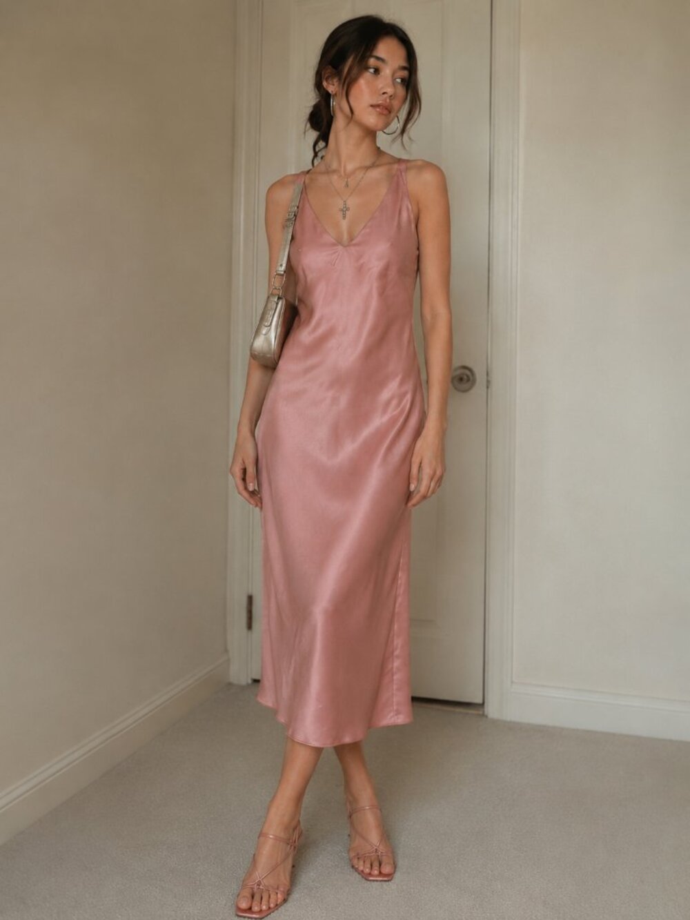 Victoria's Secret Pink Satin Midi Dress Sleeveless Y2K 90s Minimalist Small